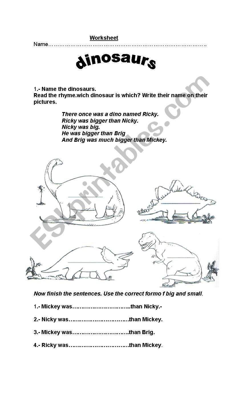 Dinosaurs worksheet