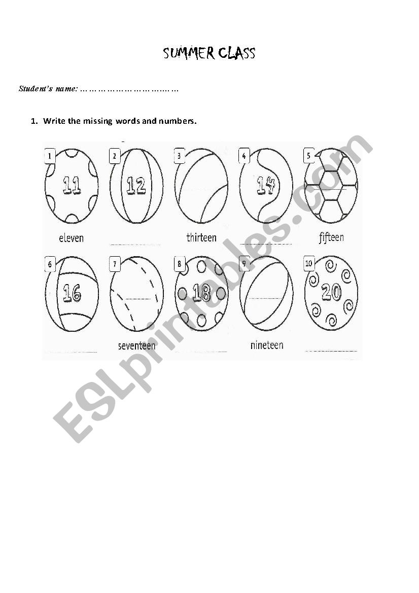 numbers worksheet