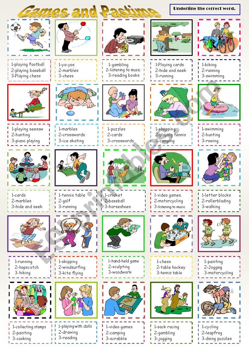 games and pastime worksheet