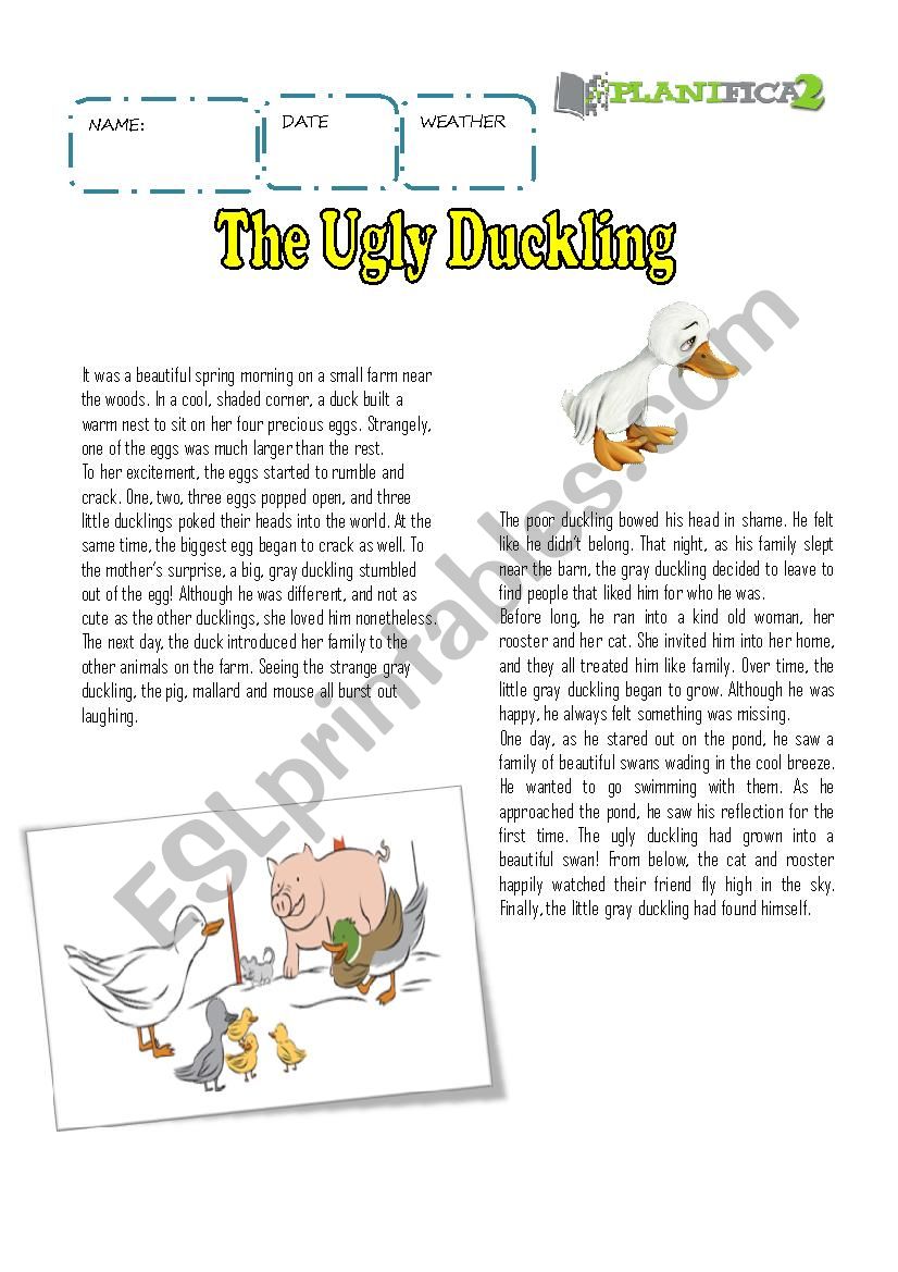 The Ugly Duckling worksheet