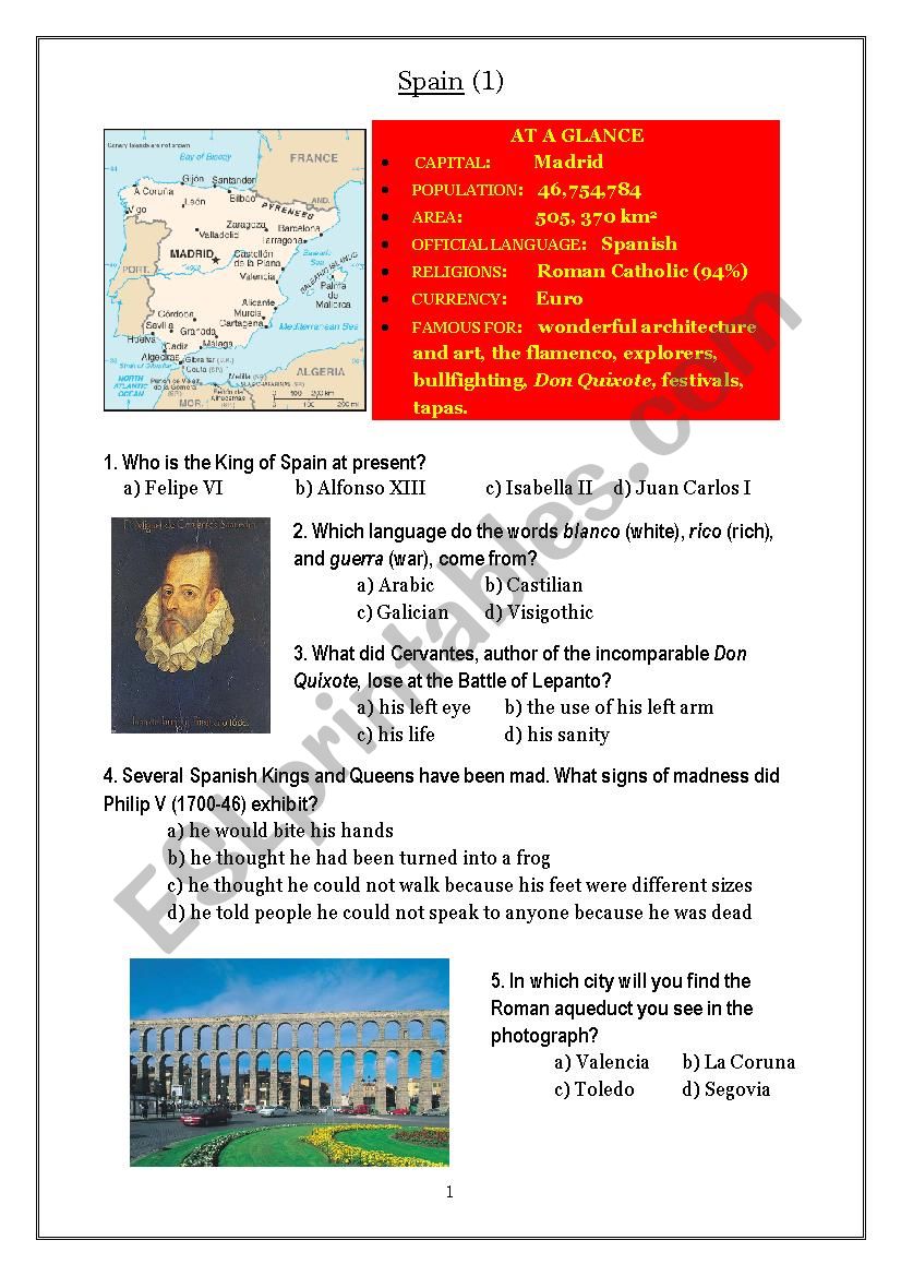 Spain Quiz 1 worksheet