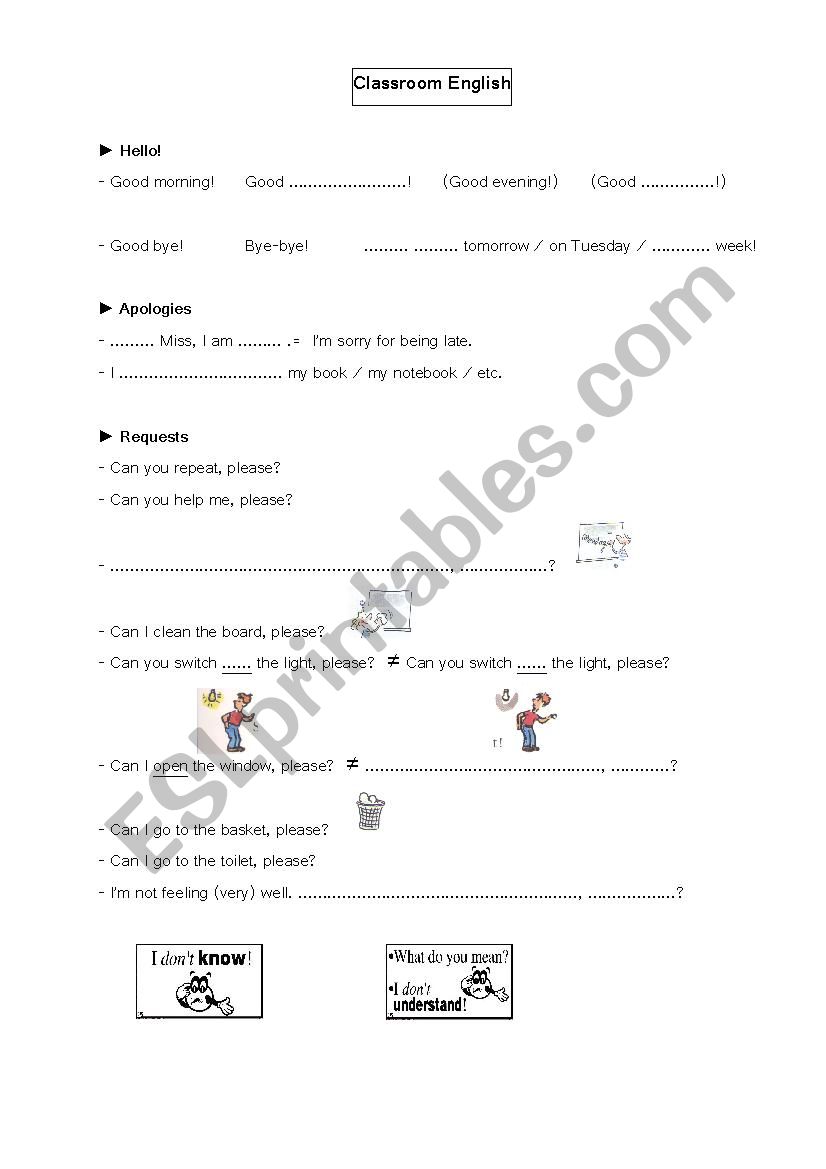 Classroom English worksheet