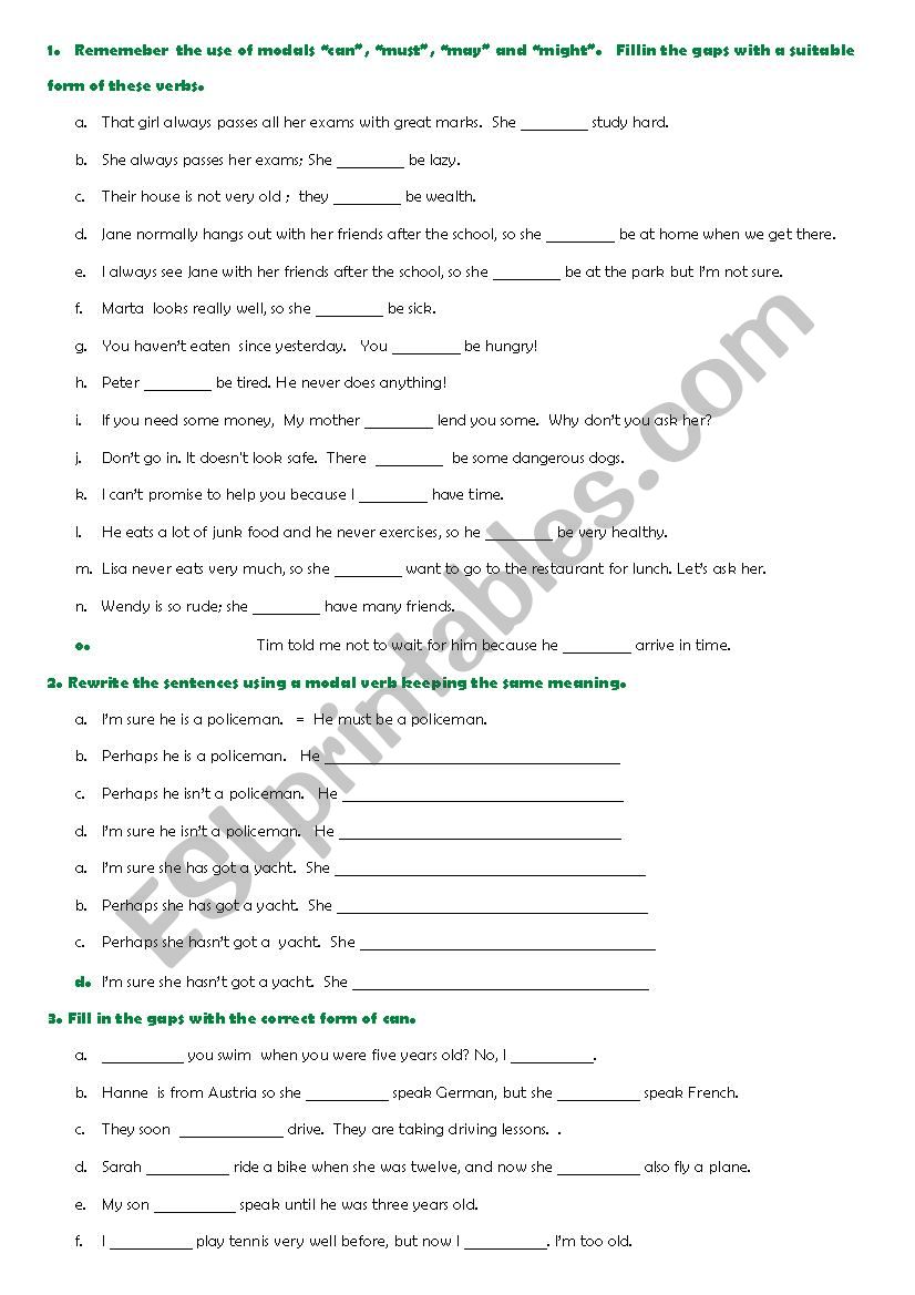 Modal verbs worksheet
