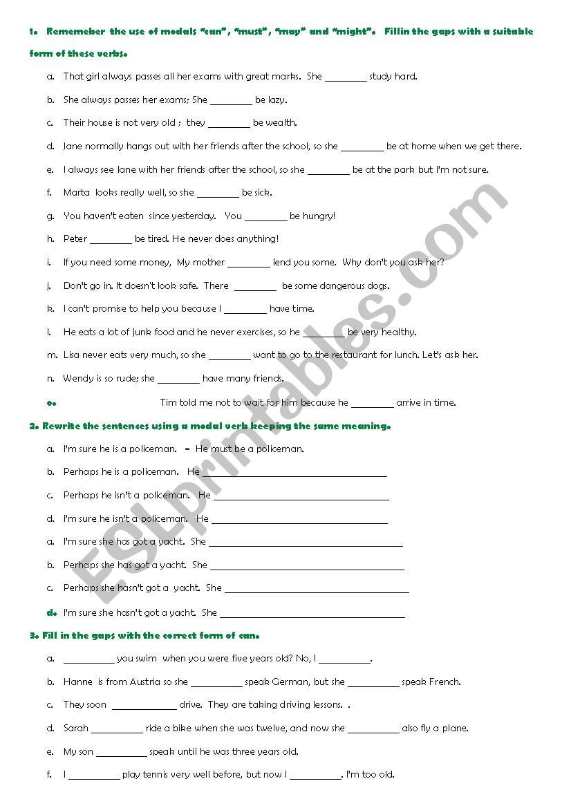 Modal verbs worksheet