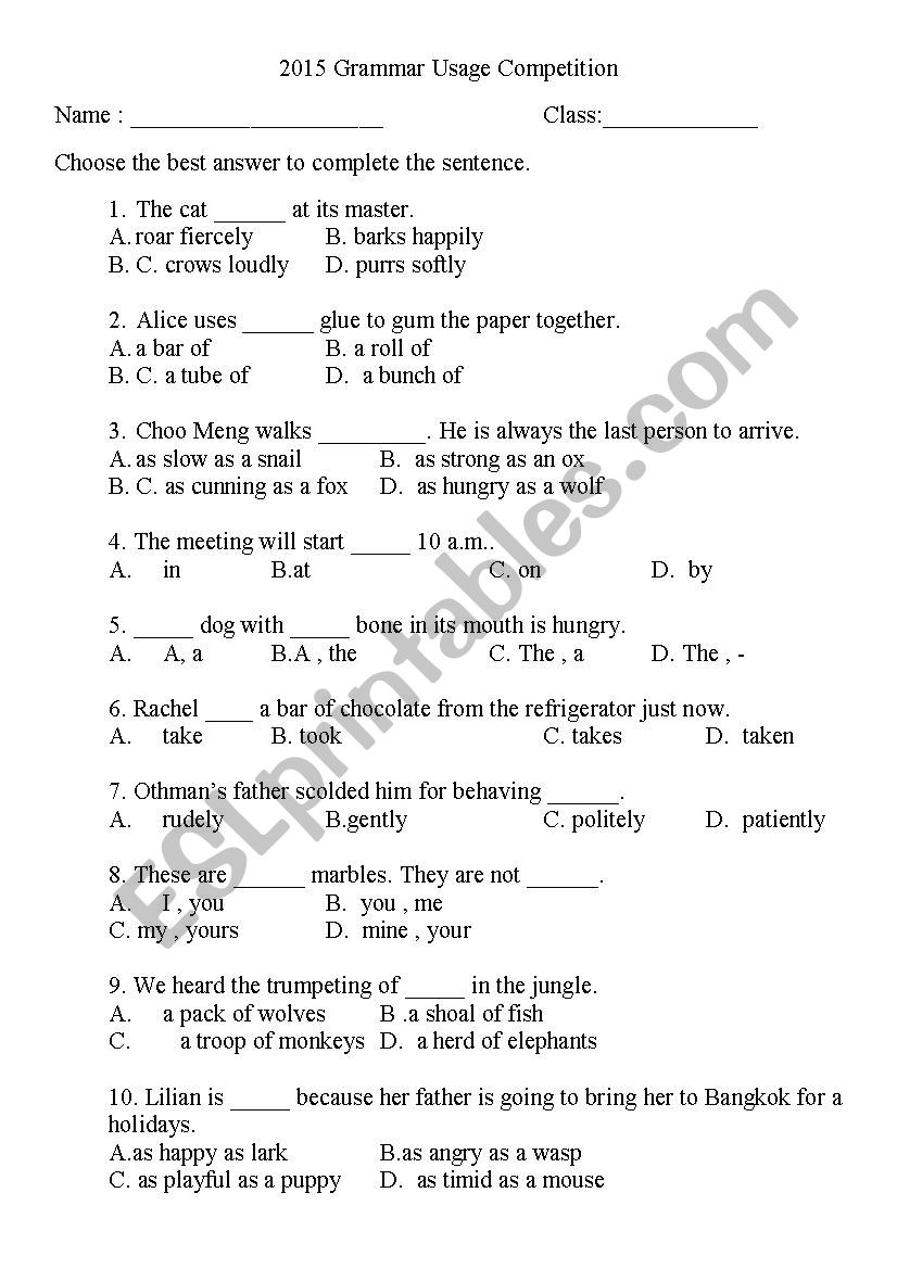 Grammar  worksheet