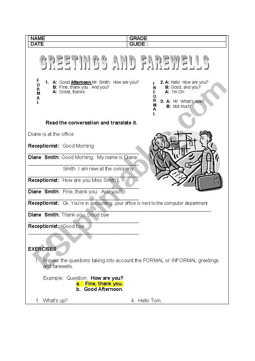 GREETINGS worksheet