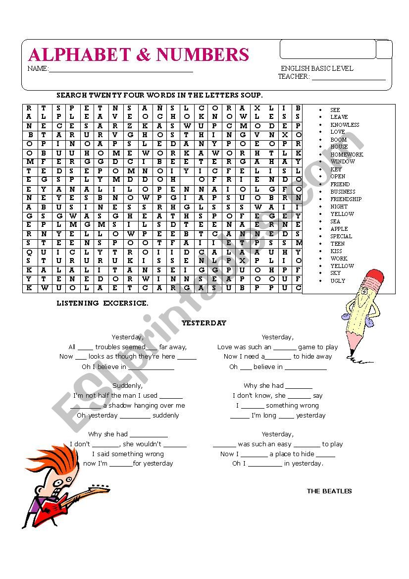 alphabeth and numbers worksheet