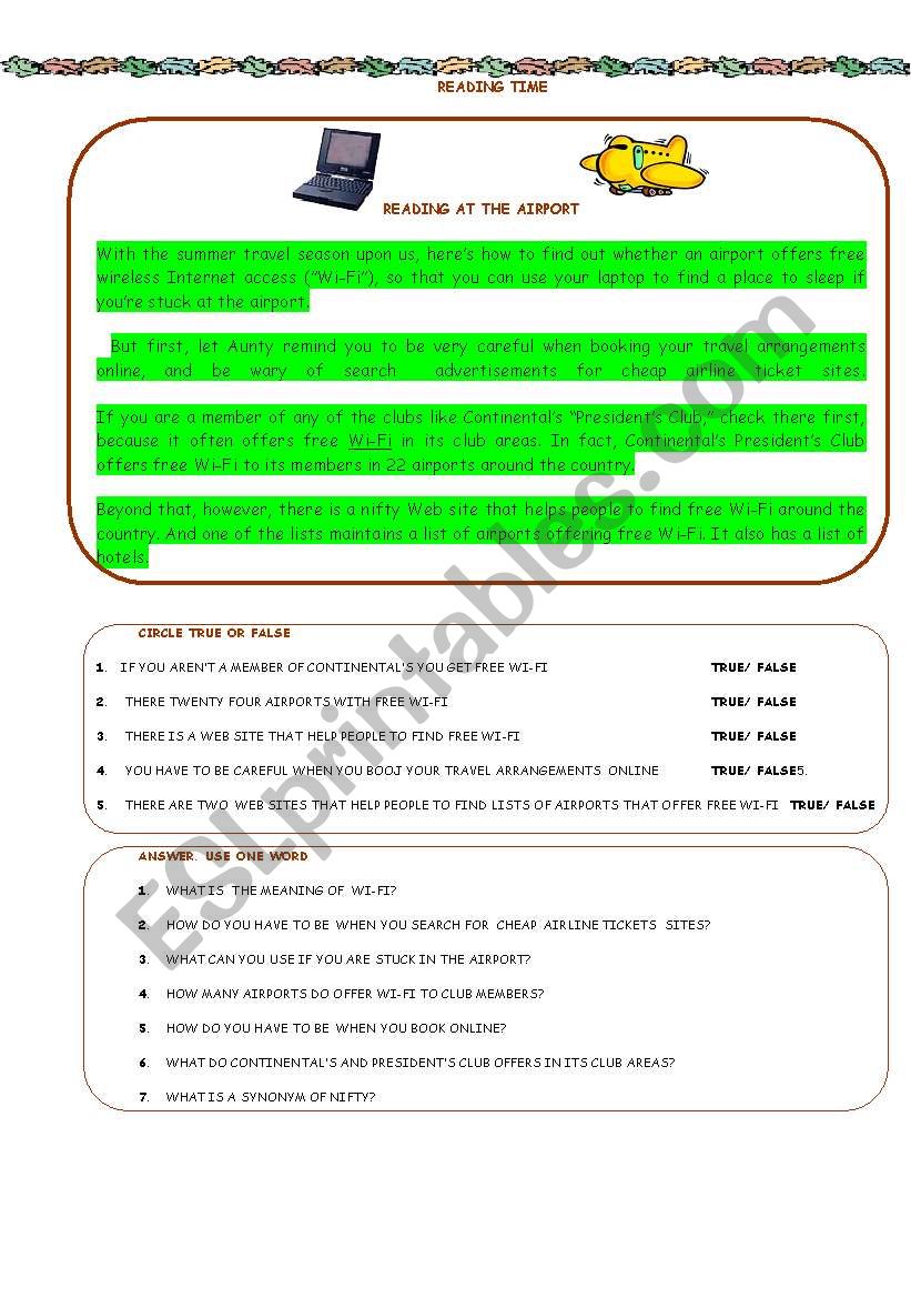 READING TIME worksheet