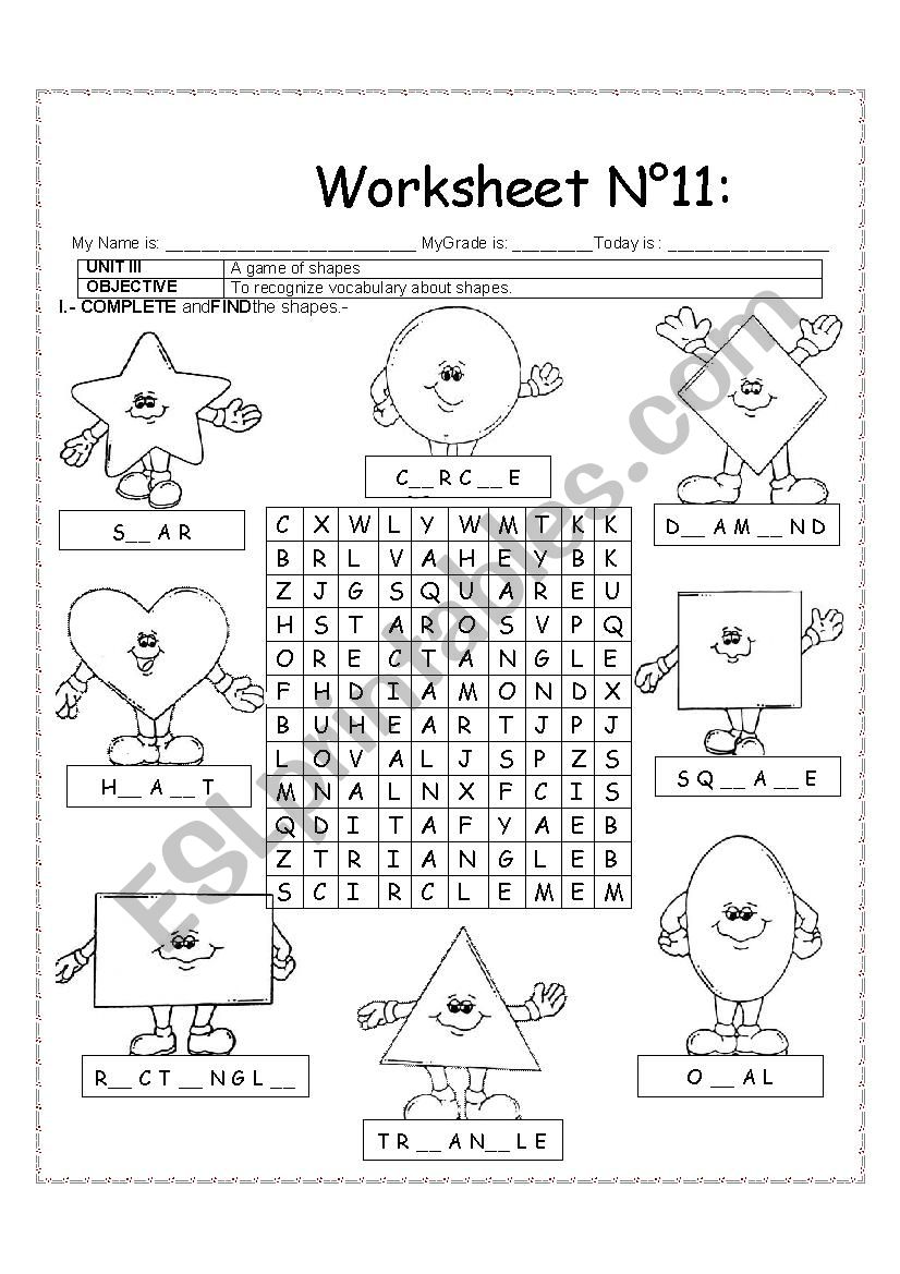 Shapes wordsearch worksheet