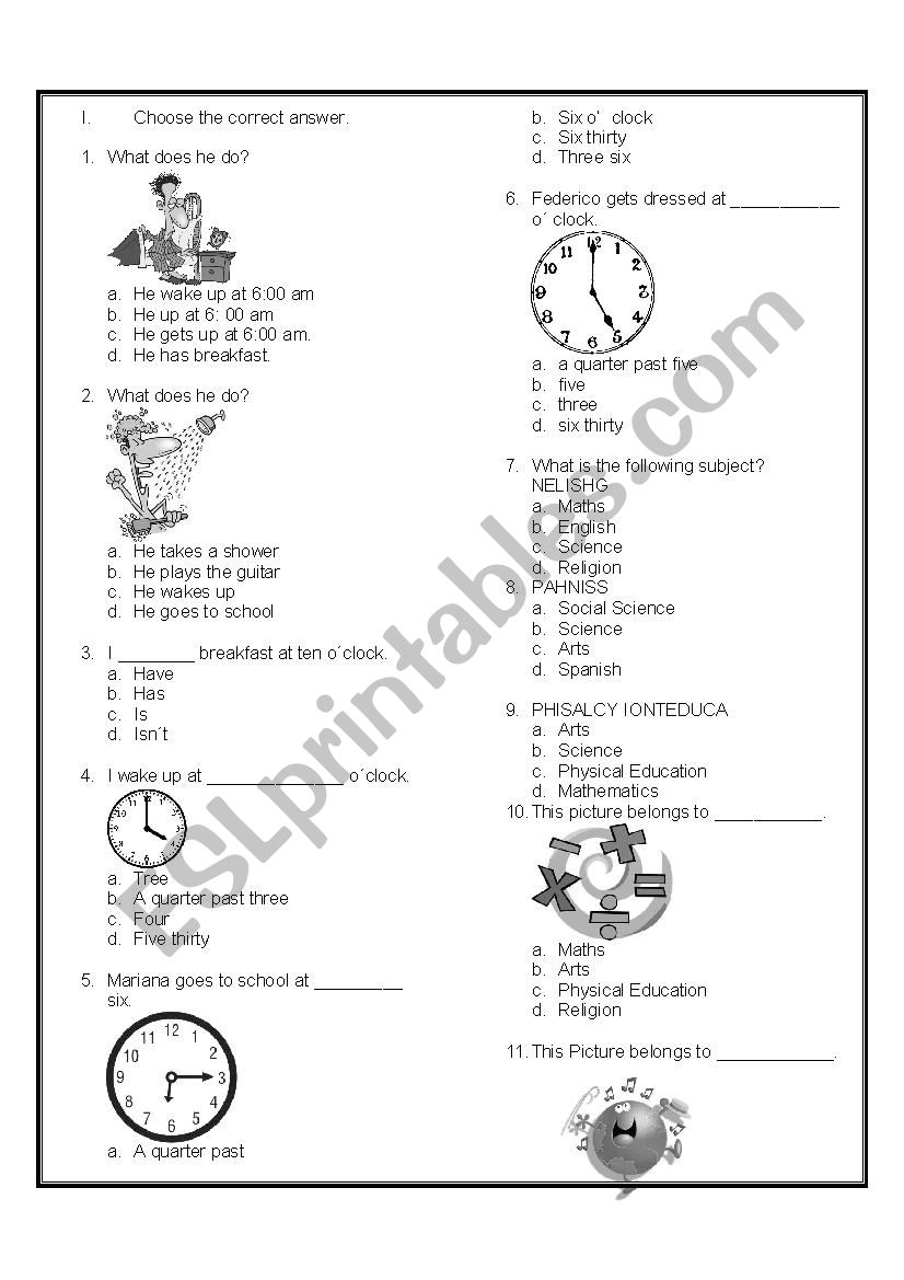 Daily Routines test  worksheet