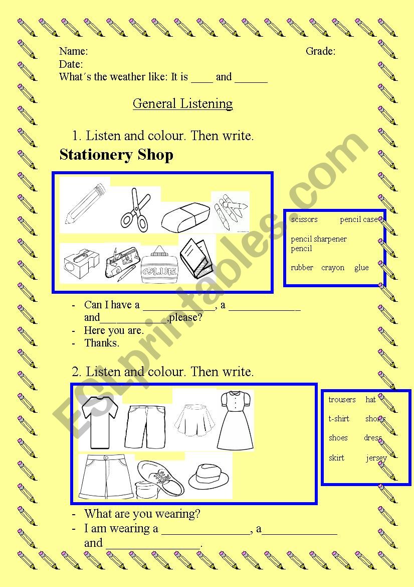 General listening worksheet