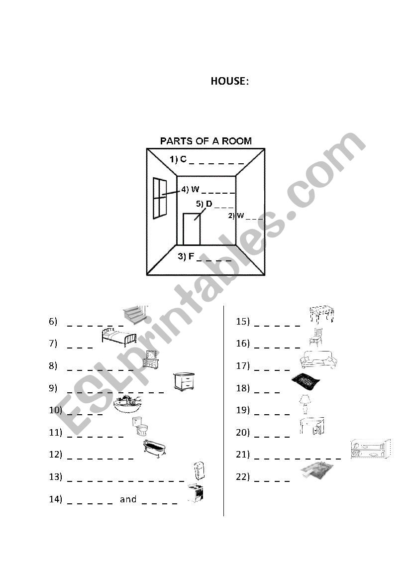 PARTS OF A HOUSE worksheet