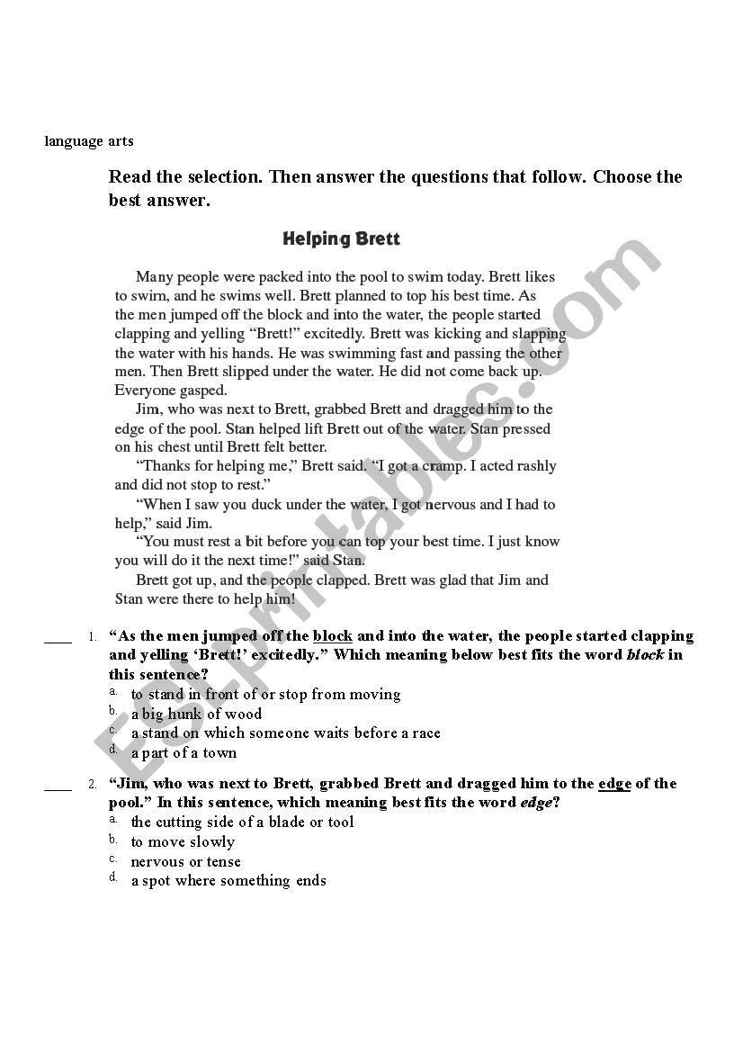 Language Arts worksheet