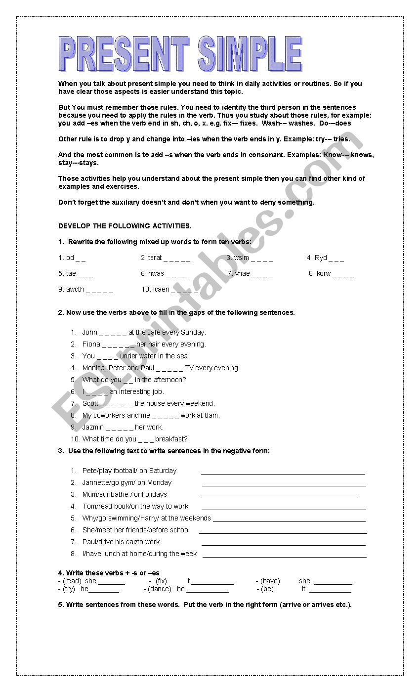 Present Simple  worksheet