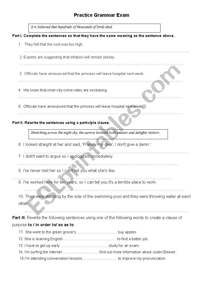 Practice Grammar Quiz worksheet
