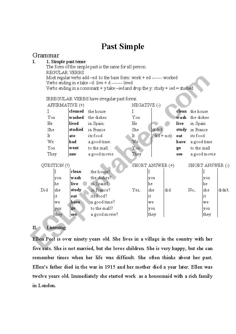 Sinple past tense worksheet