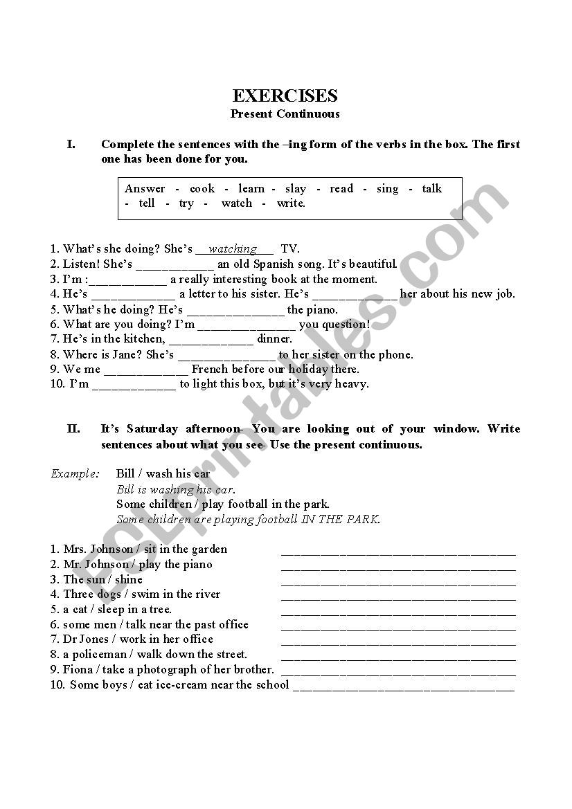 Present Continuous worksheet