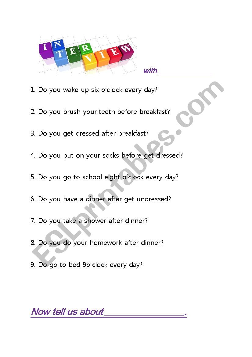 daily routine worksheet