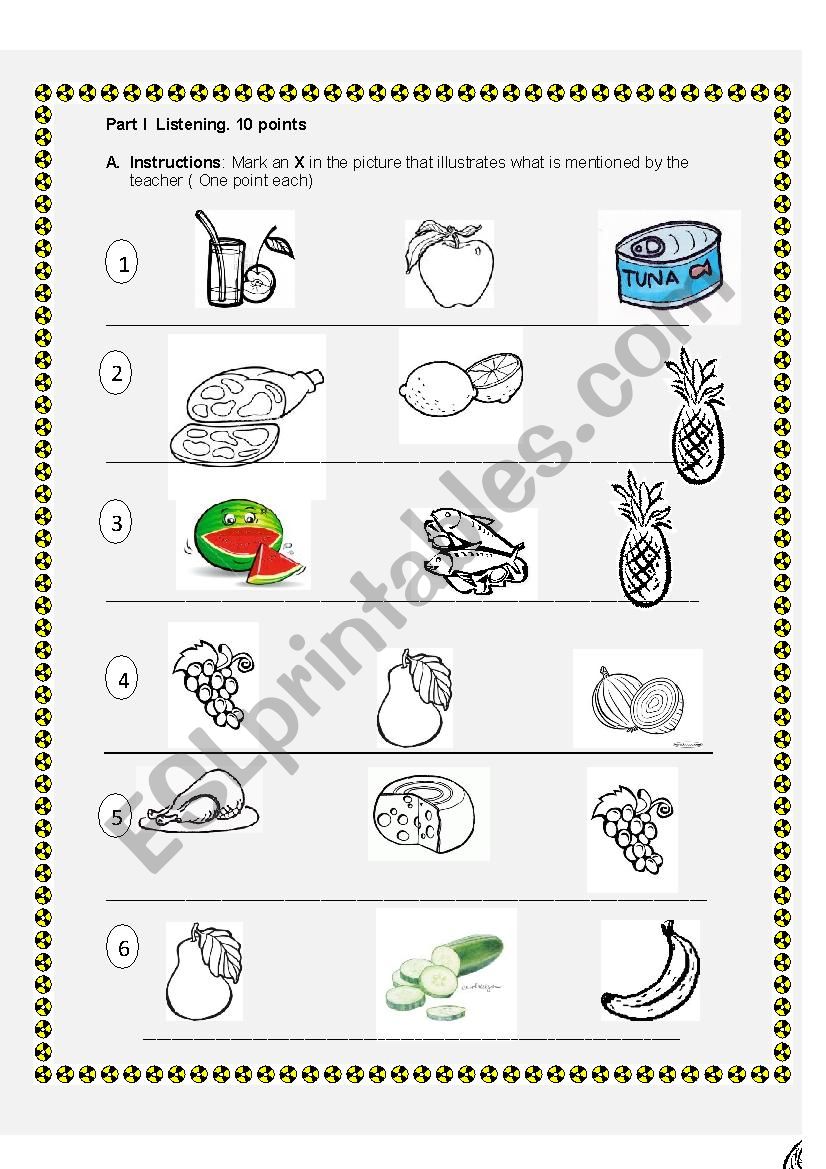 Fruits, Pets and numbers worksheet