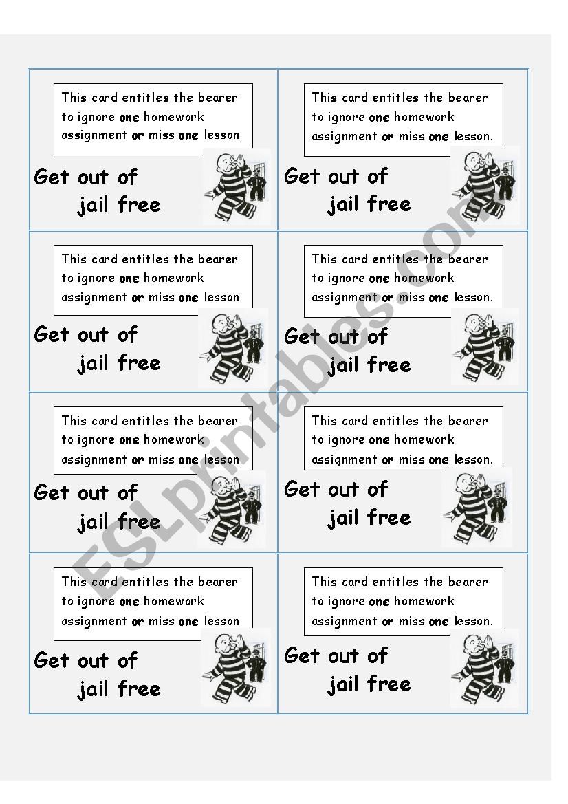 Get out of Jail worksheet