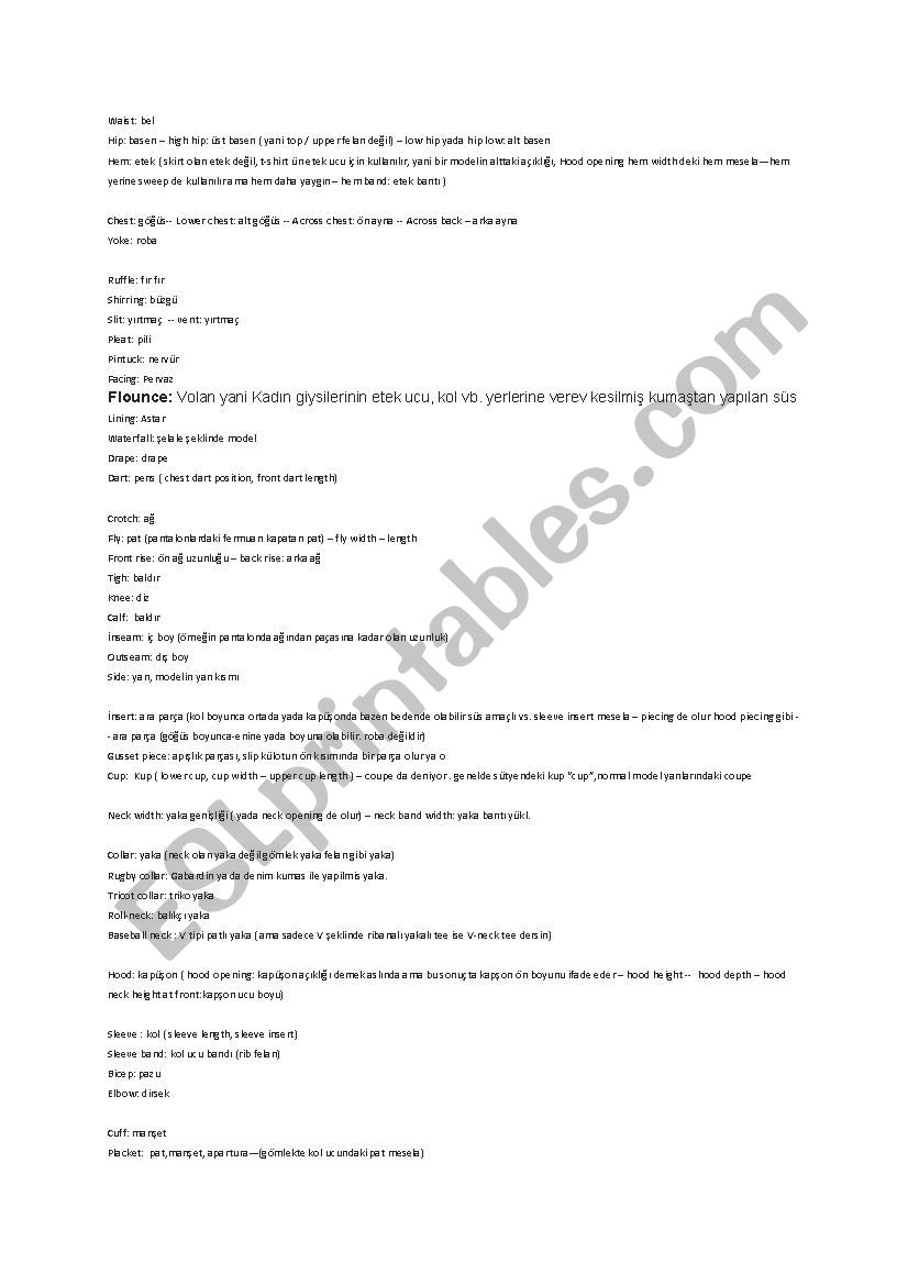 Textile words worksheet