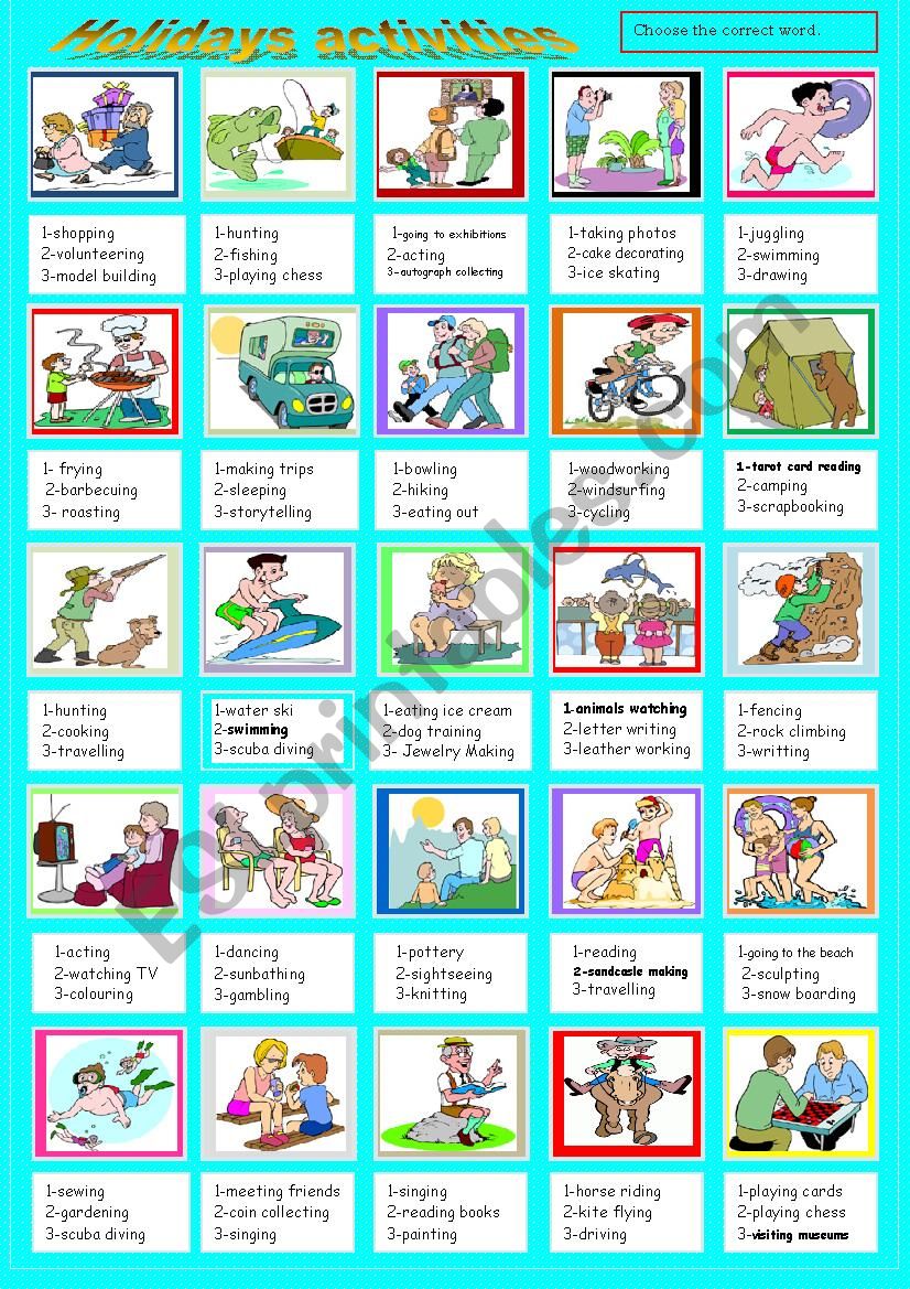 Holidays activities worksheet