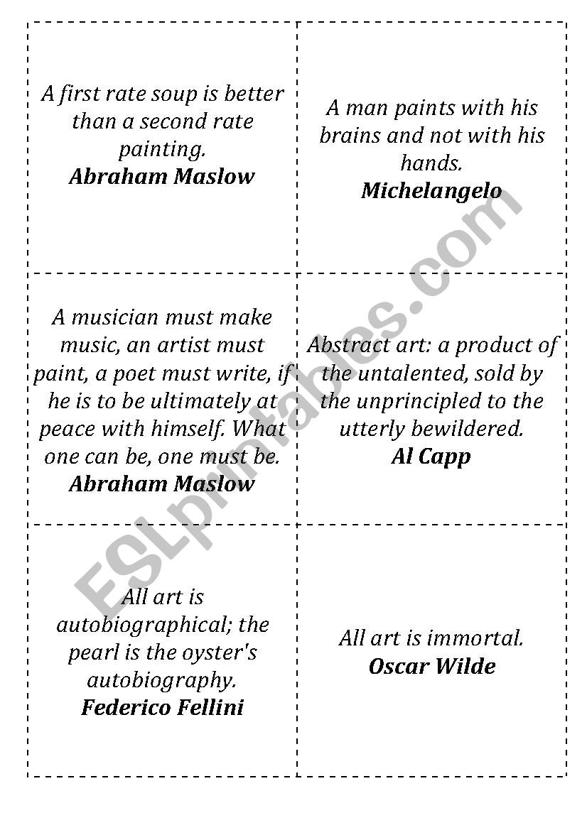 Art quotes, speaking worksheet