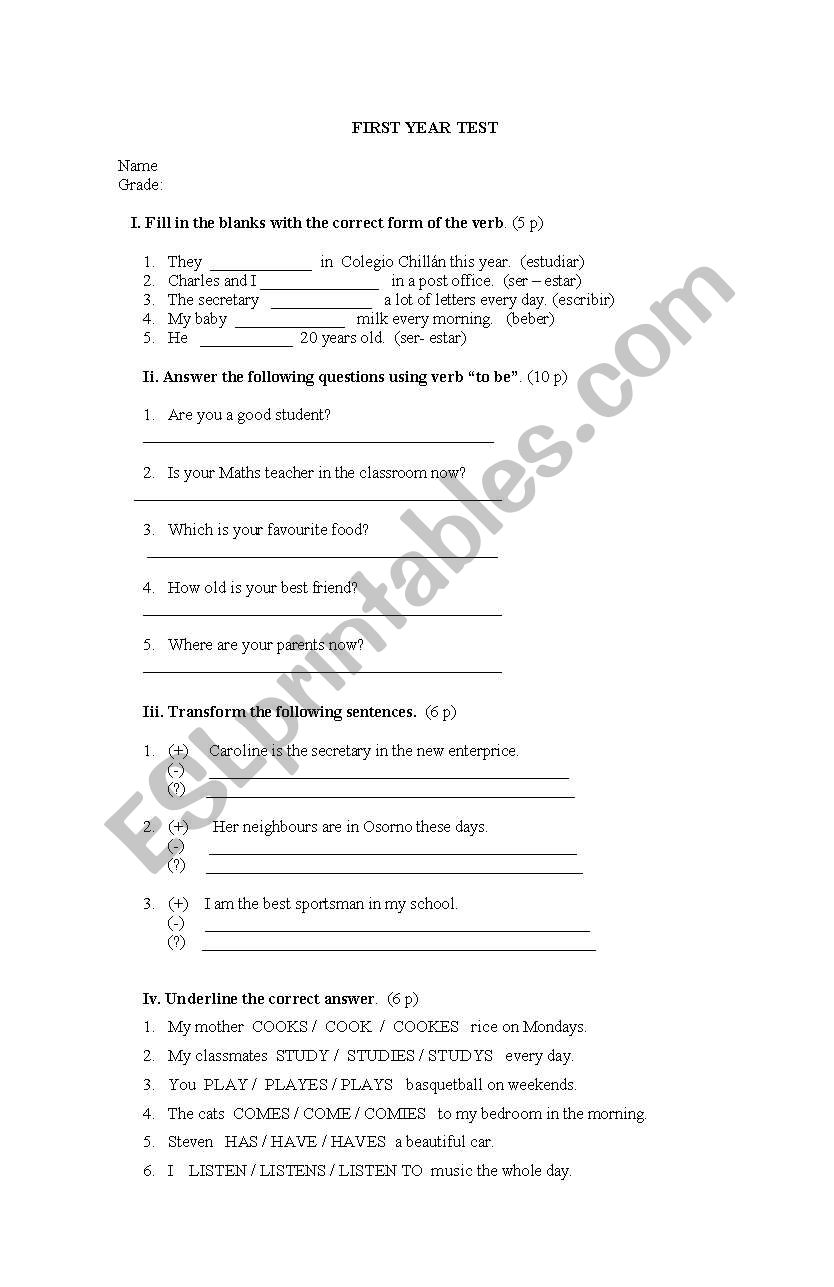 present simple test worksheet