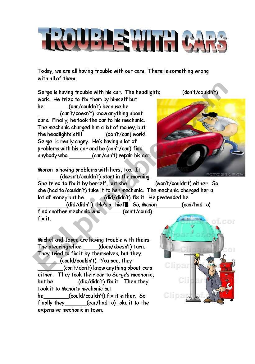 MODAL VERBS - TROUBLE WITH CARS