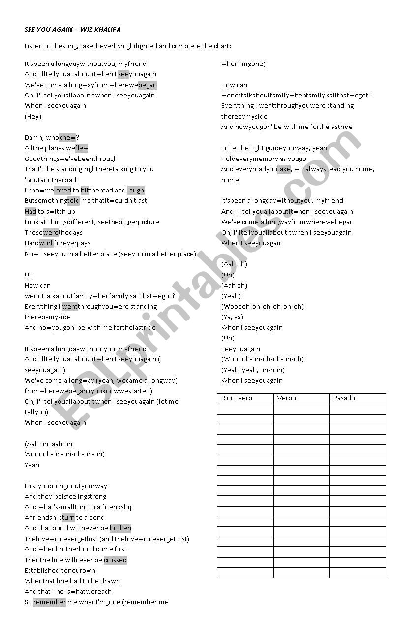 See you again - Regular and Irregular verbs in the past