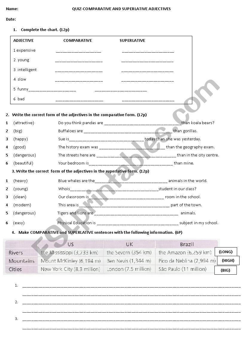 comparative and superlative  worksheet