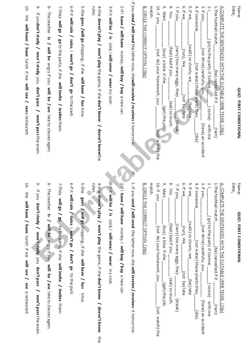 first conditional worksheet