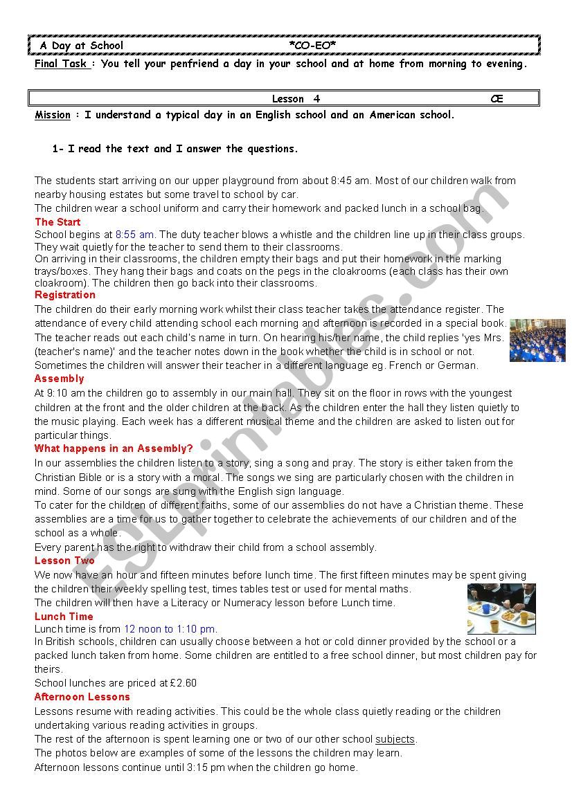A Day at School Lesson4 worksheet