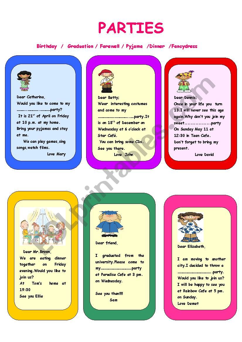 party invitation cards worksheet