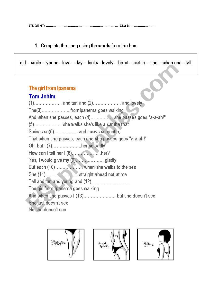 Song Girl from Ipanema worksheet