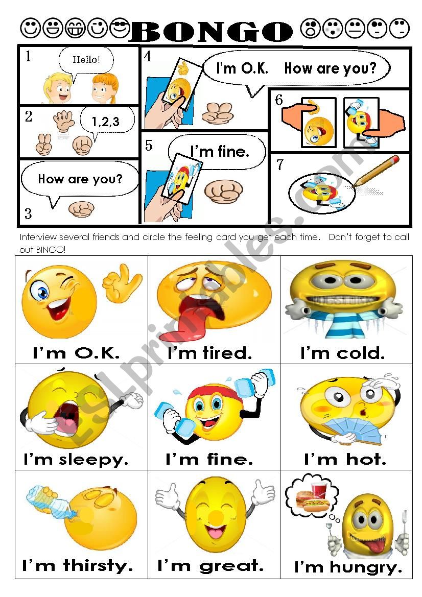 Feelings Bongo worksheet