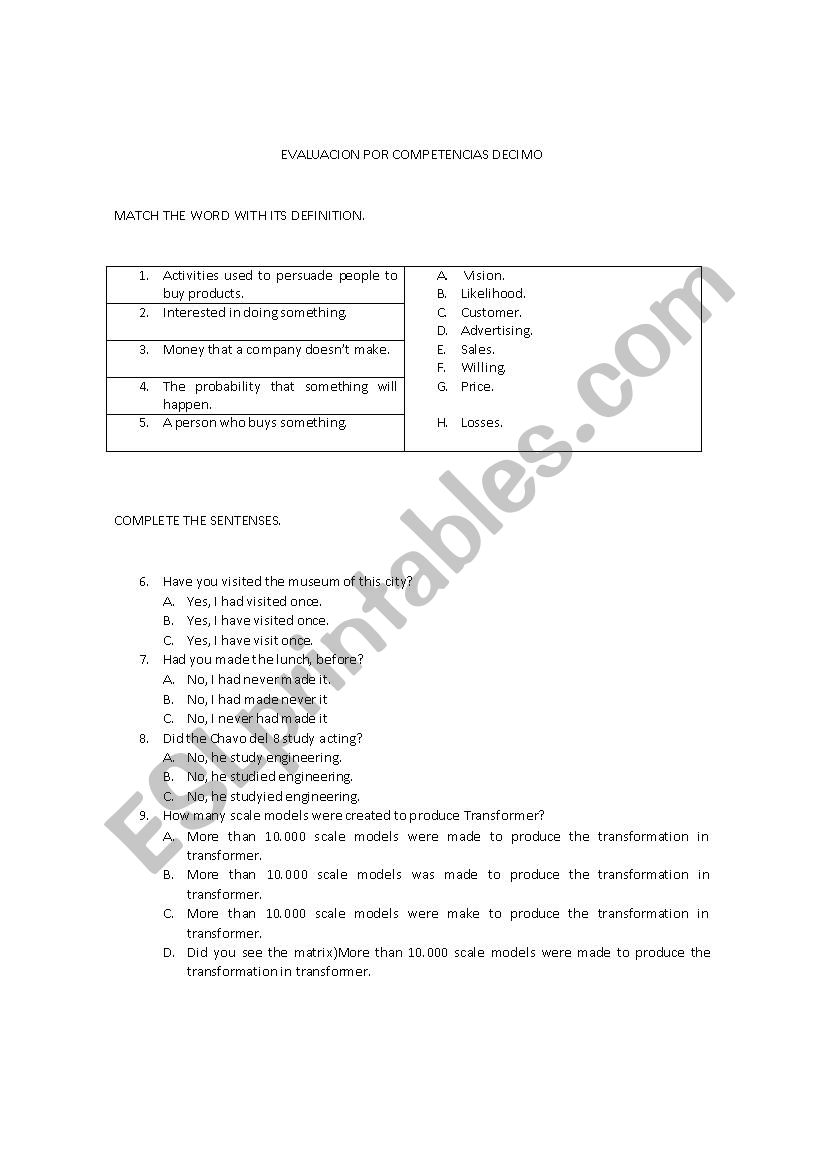 ICFES test  worksheet