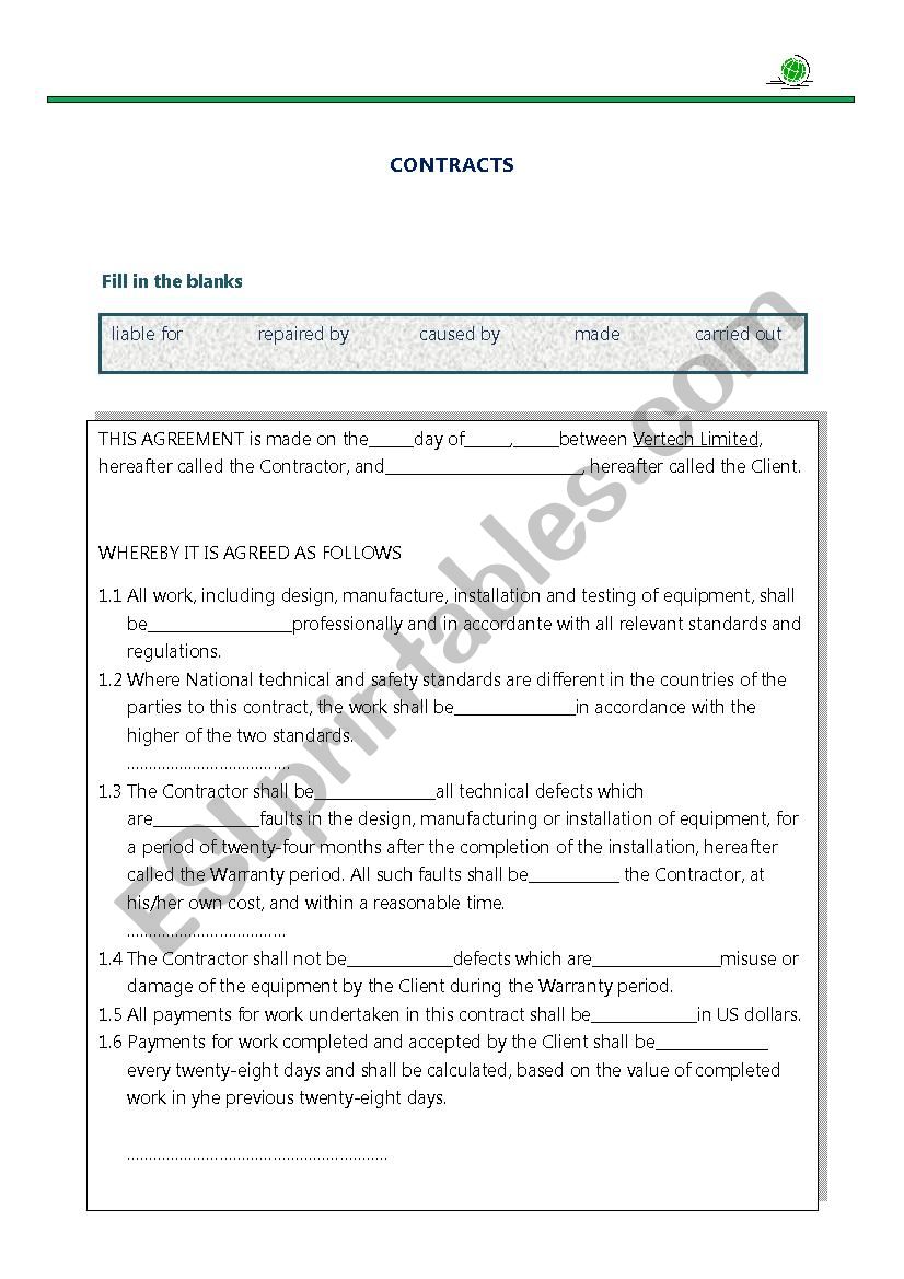 commercial contract worksheet