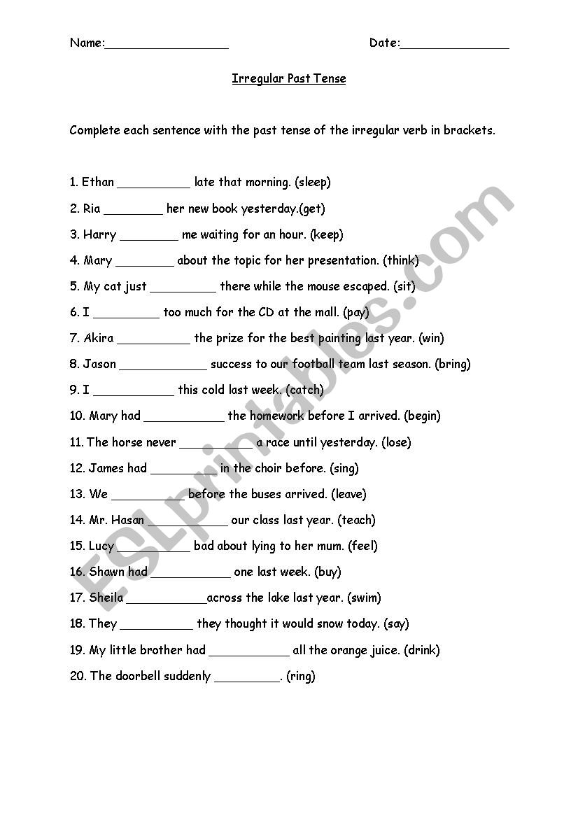 Irregular Past Tense worksheet