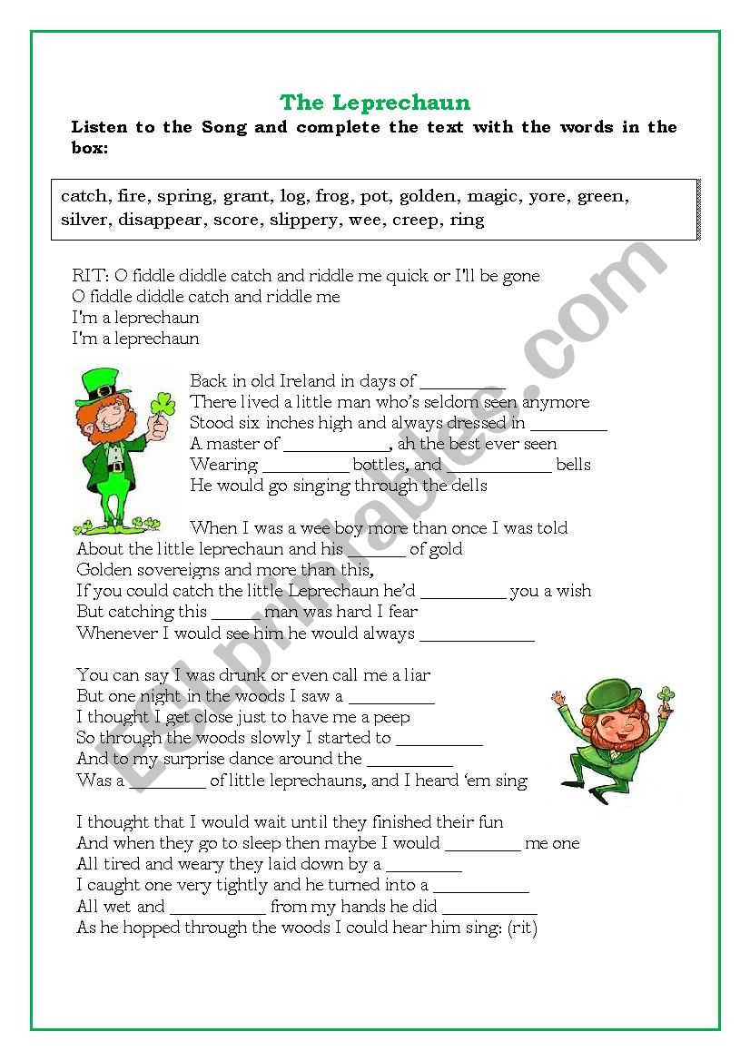 The Leprechaun Song  worksheet