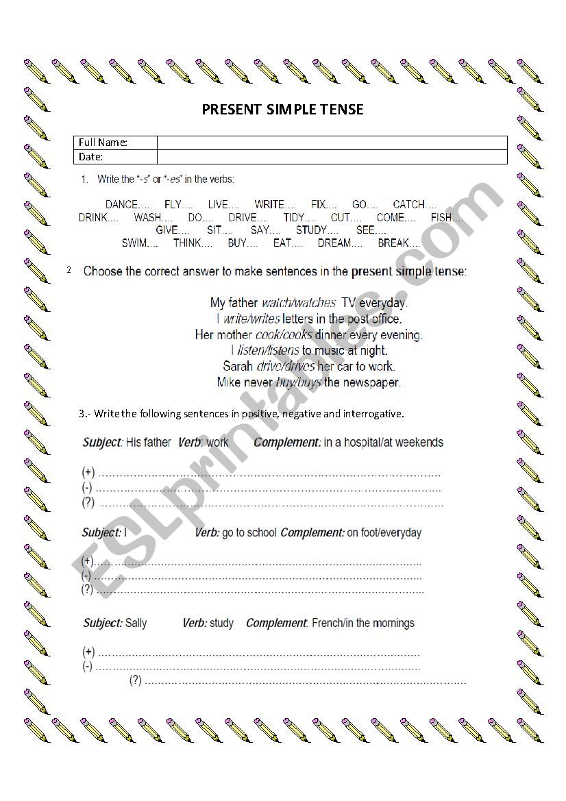 Present simple tense worksheet