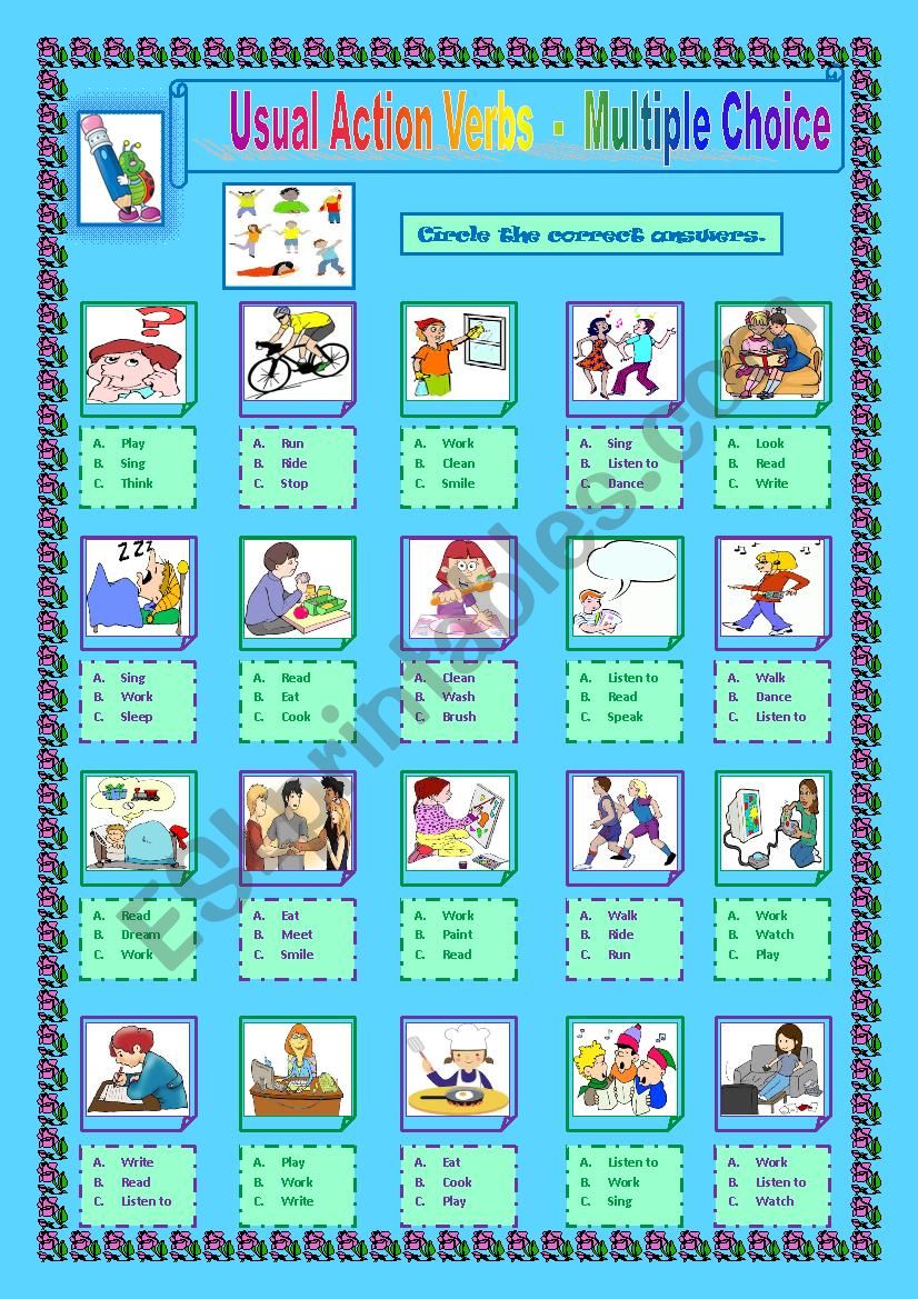 Usual Action Verbs  -  Multiple Choice