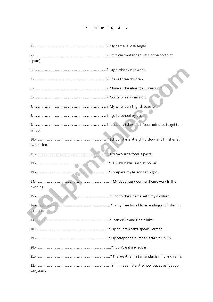 Simple Present Questions worksheet