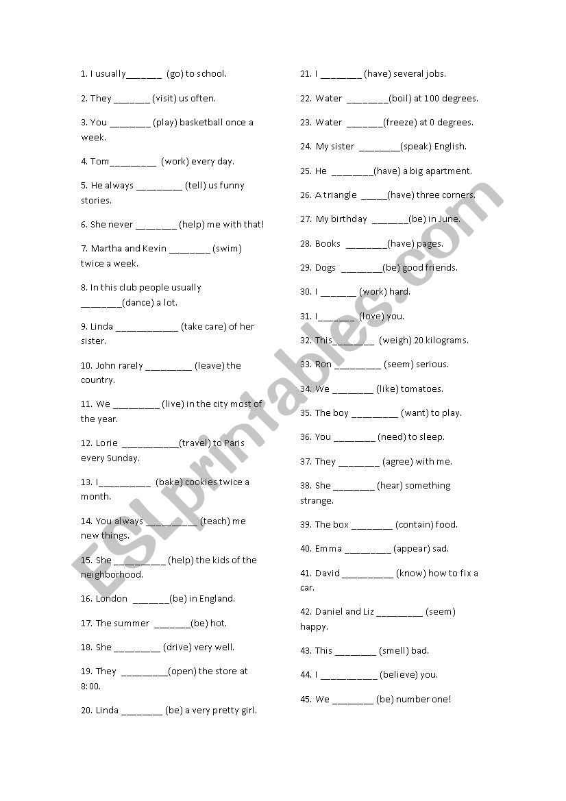 verbs present simple adults worksheet