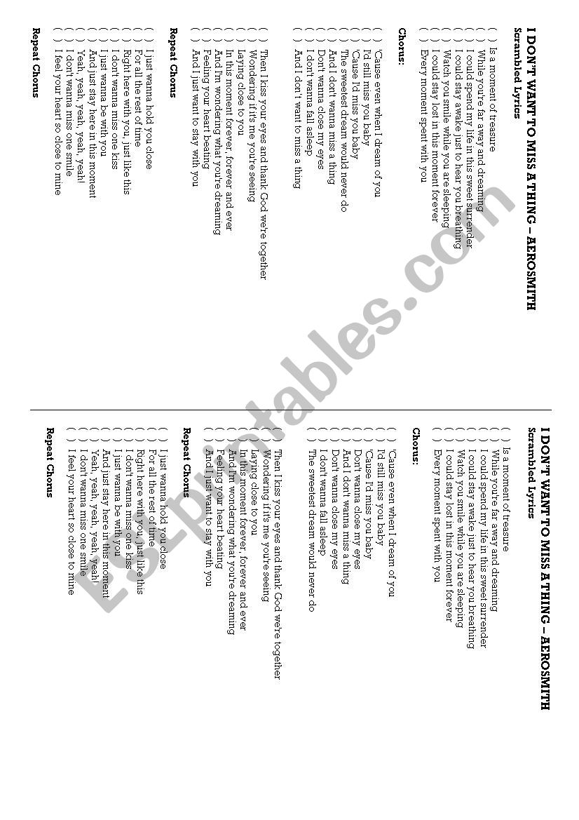 I dont want to miss a thing - Aerosmith (Scrambled Lyrics)