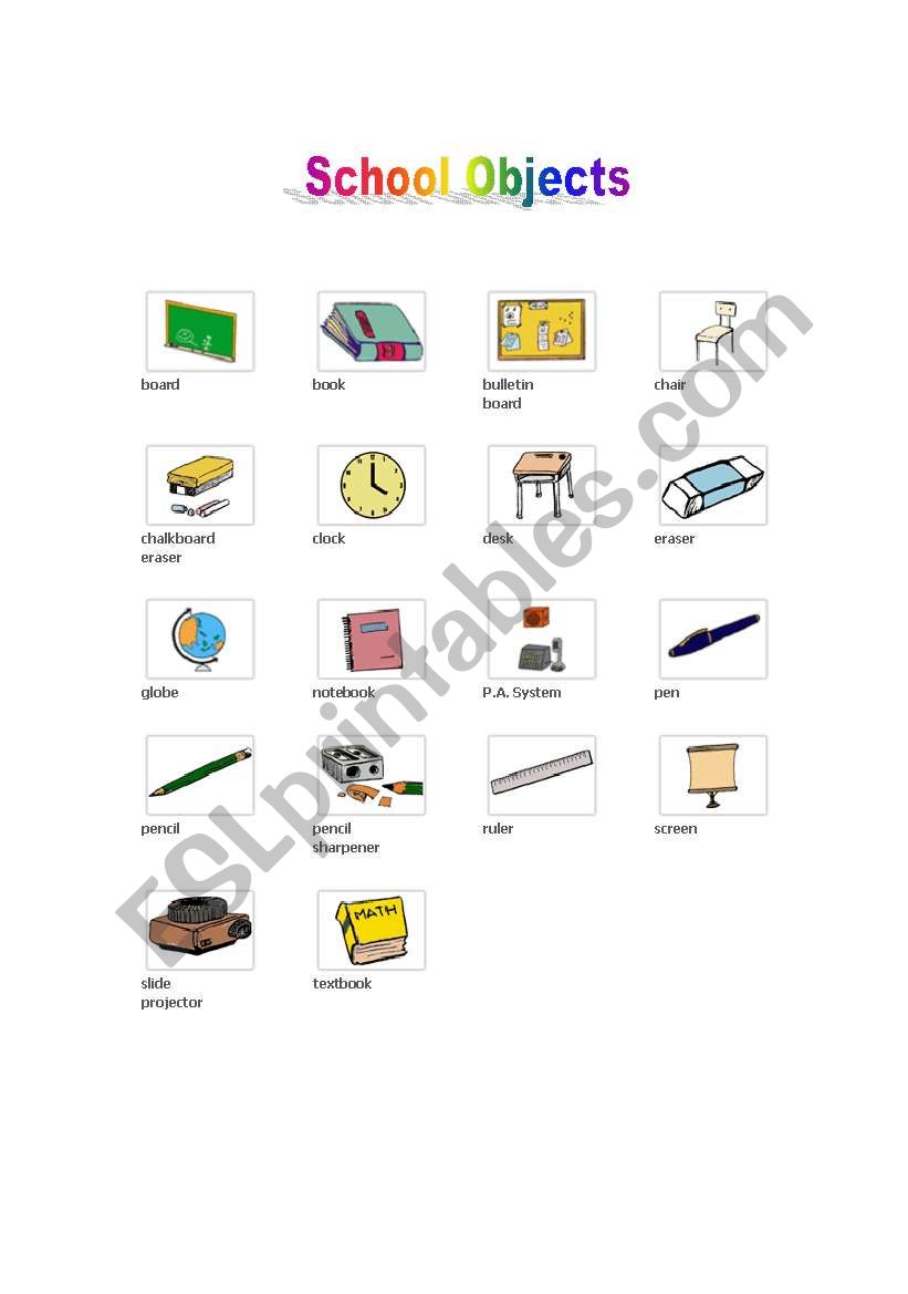 School objects worksheet