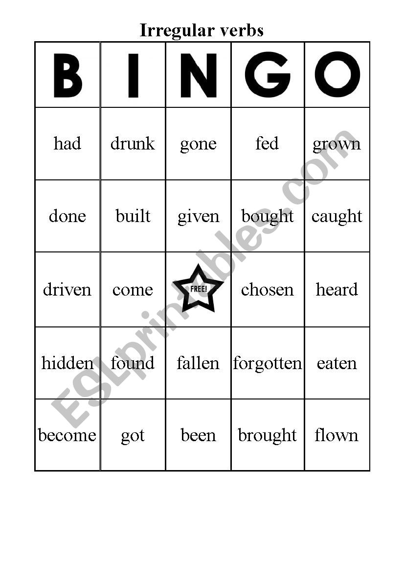 BINGO IRREGULAR worksheet