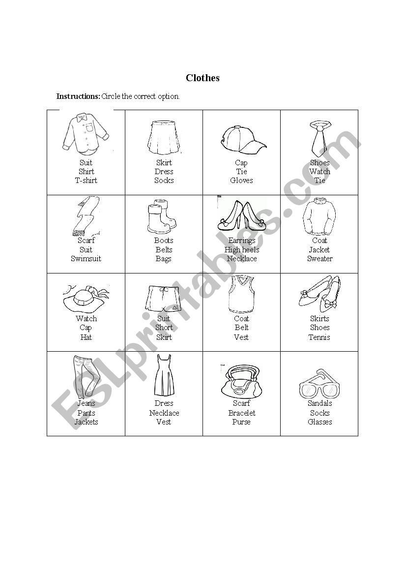 Clothes matching worksheet worksheet