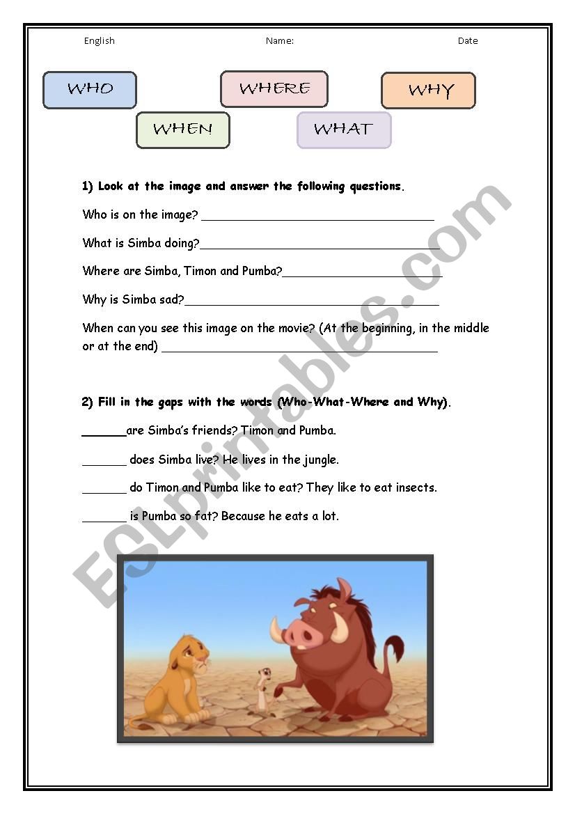 W question words worksheet