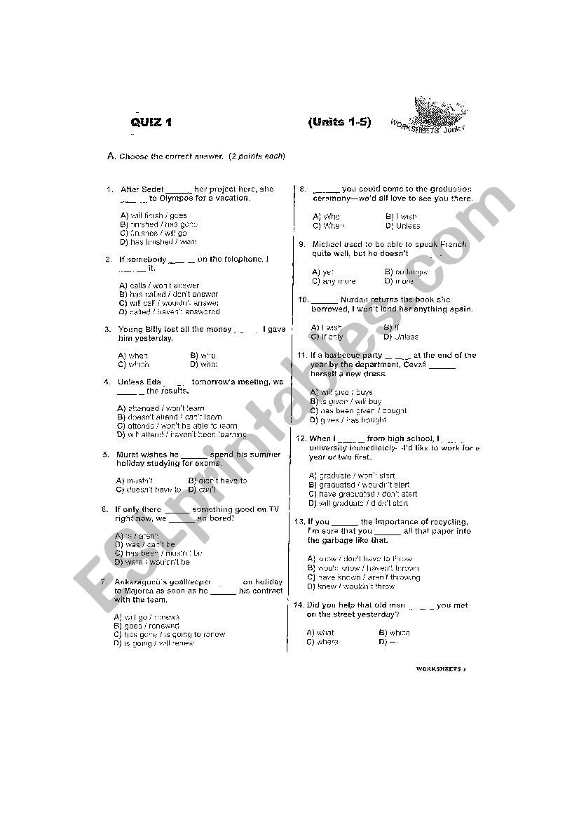 junior test 1 worksheet